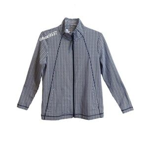 T By Talbots Jacket Womens Small Petite Navy Blue White Longsleeve Full Zip Up